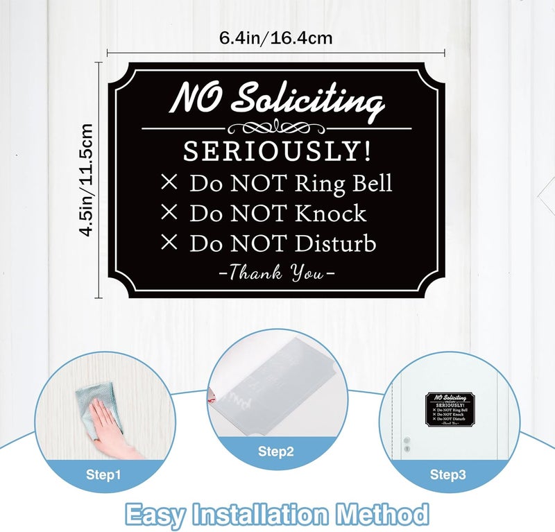 LUHIMO No Soliciting Sign for Front Door，Self-Adhesive Elegant Do Not Knock or Ring Doorbell No Soliciting Sticker for Home, No Solicitors Sign for Doorbell, House Door, Home, Office 6.3''x4.3'' - Image 2